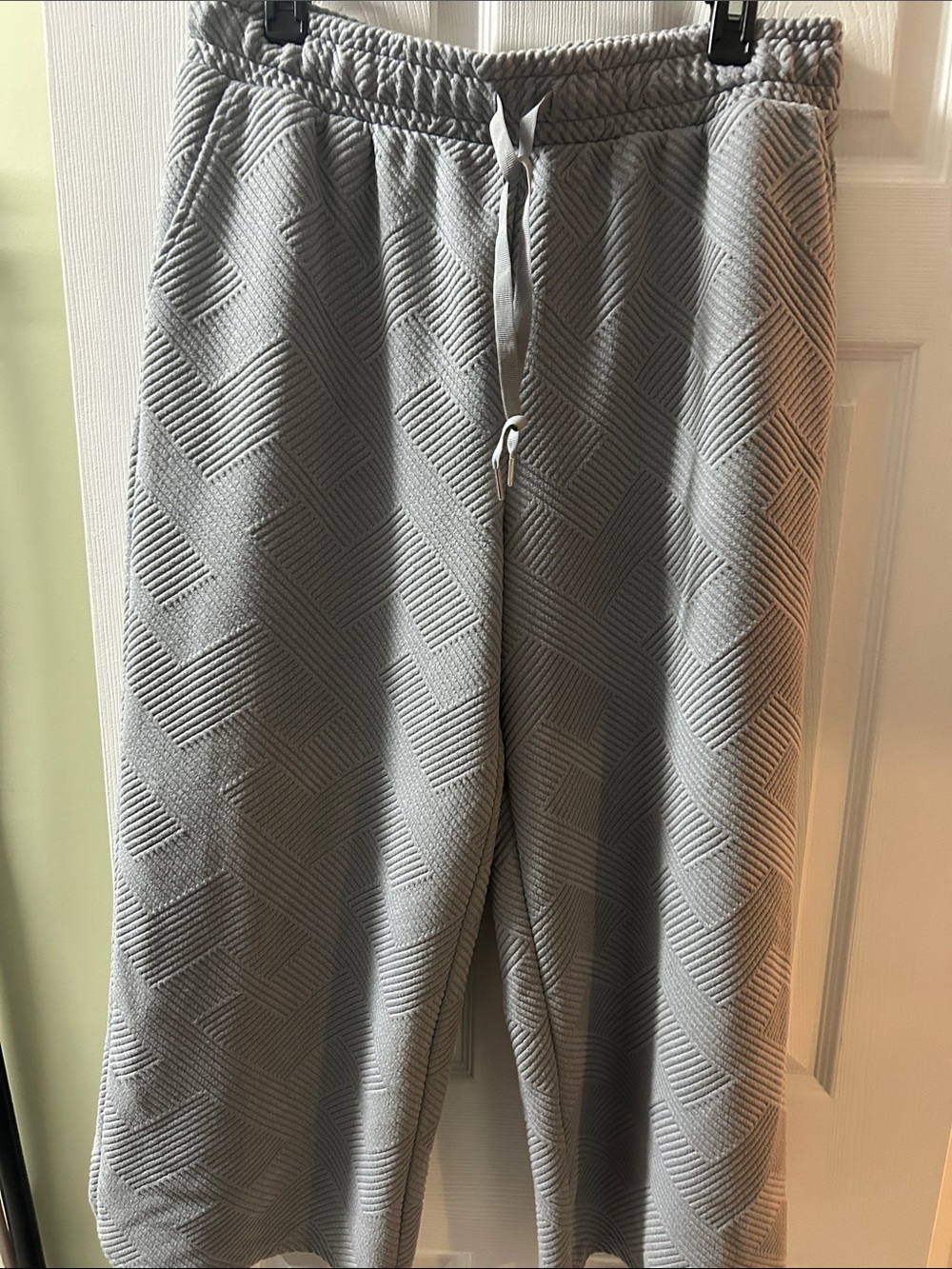 Light Gray wide leg Drawstring crop pants by Wonderly, large